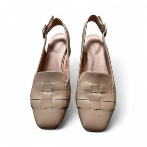 Rockport Slingback TM Esma Woven Nude 2” Block Heel Pull On Size 7.5